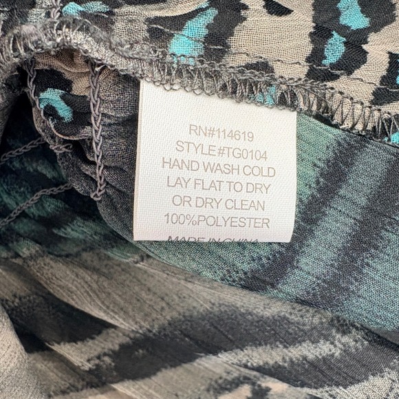 Mushkaby Sienna Rose Womens L Sequins Beads Tunic Top Leopard Print Sheer Boho - Picture 8 of 10